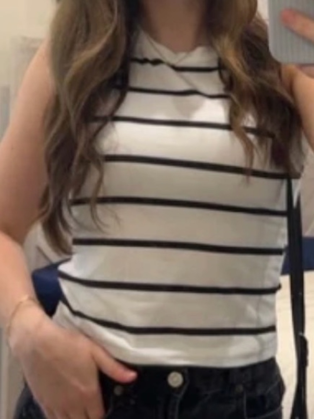 Striped Sleeveless Knit Tank Top - White/Black